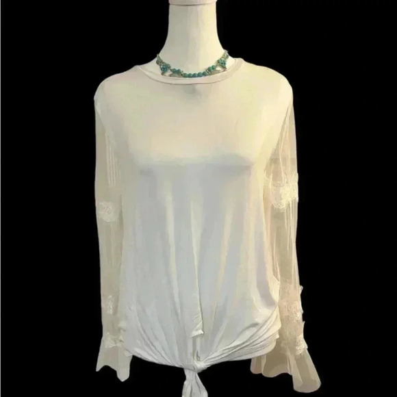 Active Seller! Rain Tee Lace Sleeves White Hem Tie New With Tags - Picture 2 of 11